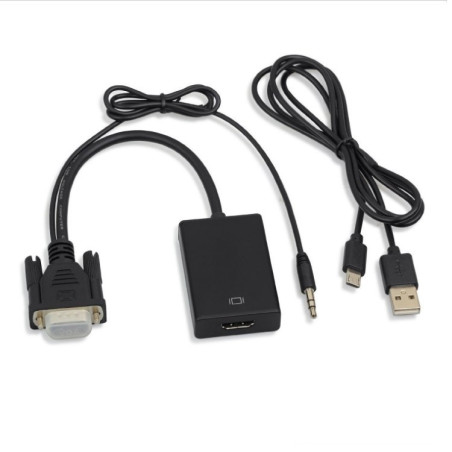 Adaptateur HDMI Vers VGA Qualité HD avec Cable Audio + Cable d'Alimentation USB - 25cm - Noir — ECO · Smarty Paris 18e